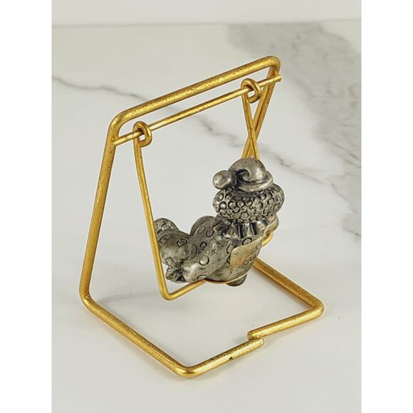 Mini Pewter Clown On Brass Swing 3 1/4" Figurine 90's George Good Home Decor Vtg - Picture 5 of 14